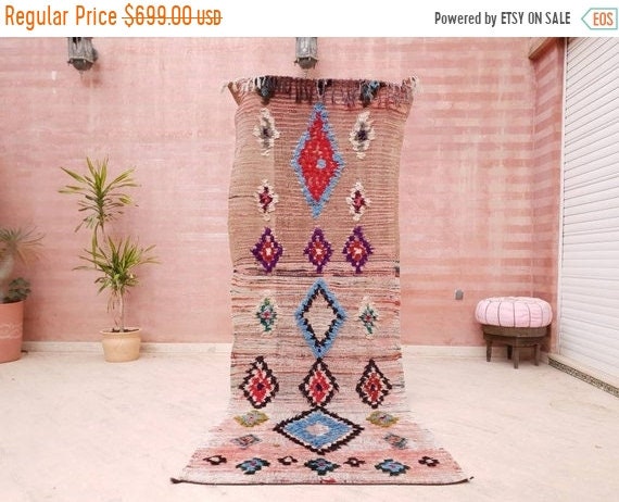 50% OFF CLOSING SALE Vintage Moroccan Rug 3.5x9.5 boujaad runner rug blush pink rug living room rug hallway rug bedroom rug pink rug