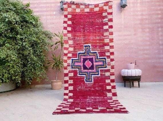 50% OFF CLOSING SALE Vintage Moroccan rug 3.1x8.1 Gorgeous Boujaad runner rug, Maroon Beet Purple Boujad rug, Entry hallway rug