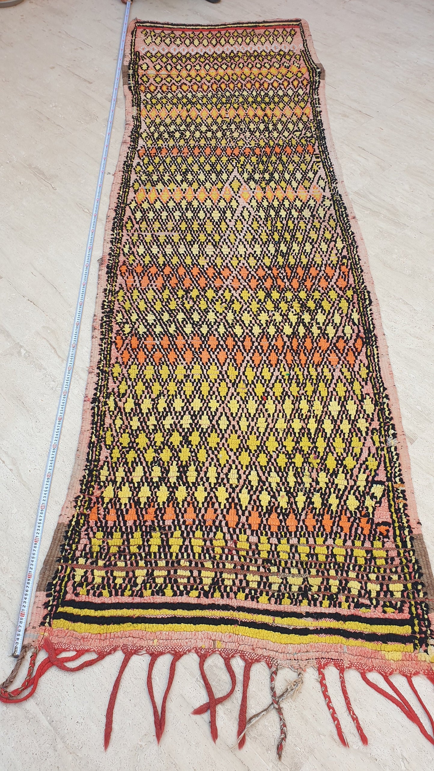 Vintage Moroccan Rug 3.5x11.5 Stunning Antique Boujaad Rug Enthralling Boujad, Pink Peach Rug, tribal rug