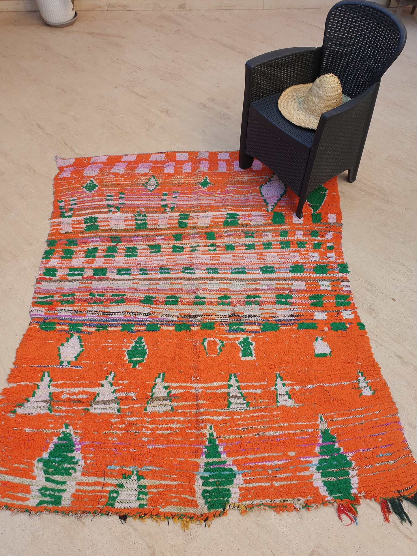 50% OFF CLOSING SALE Vintage Moroccan Rug 5x6.7 Stunning Orange Super Unique Boujaad Rug, Green & Lilac Accents, abstract Living room rug