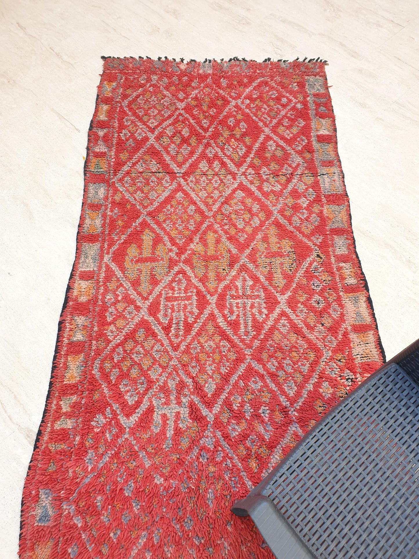 Gorgeous vintage Moroccan rug 3.7x7.5 Zayane Tribal rug, Berber area rug, blush red geometric rug