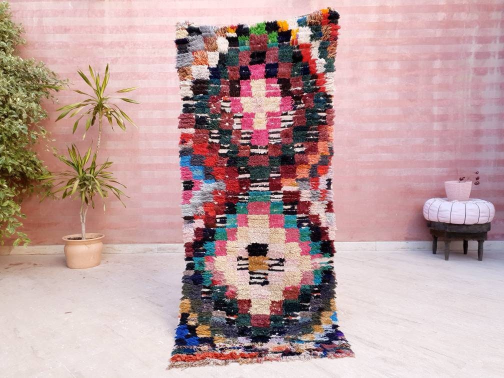 Vintage Moroccan Runner Rug 2.7x6.2 Boujaad rug, Boucherouite  Rug, Boujad Moroccan Rug, Berber Hallway rug, living room rug, Runner Rug