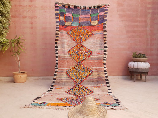 Stunning Vintage Moroccan Rug 3.7x8 colorful blush boujaad rug, pastels tribal rug, unique antique berber rug, rare statement piece