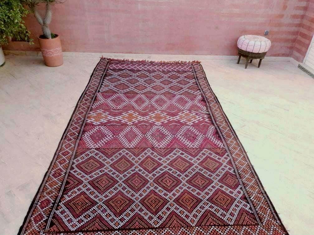 50% OFF SALE Vintage Moroccan Rug 6.3x11.8 Stunning kilim rug, Large area rug Vintage sequins berber rug Bedroom Rug, Warm Red Orang