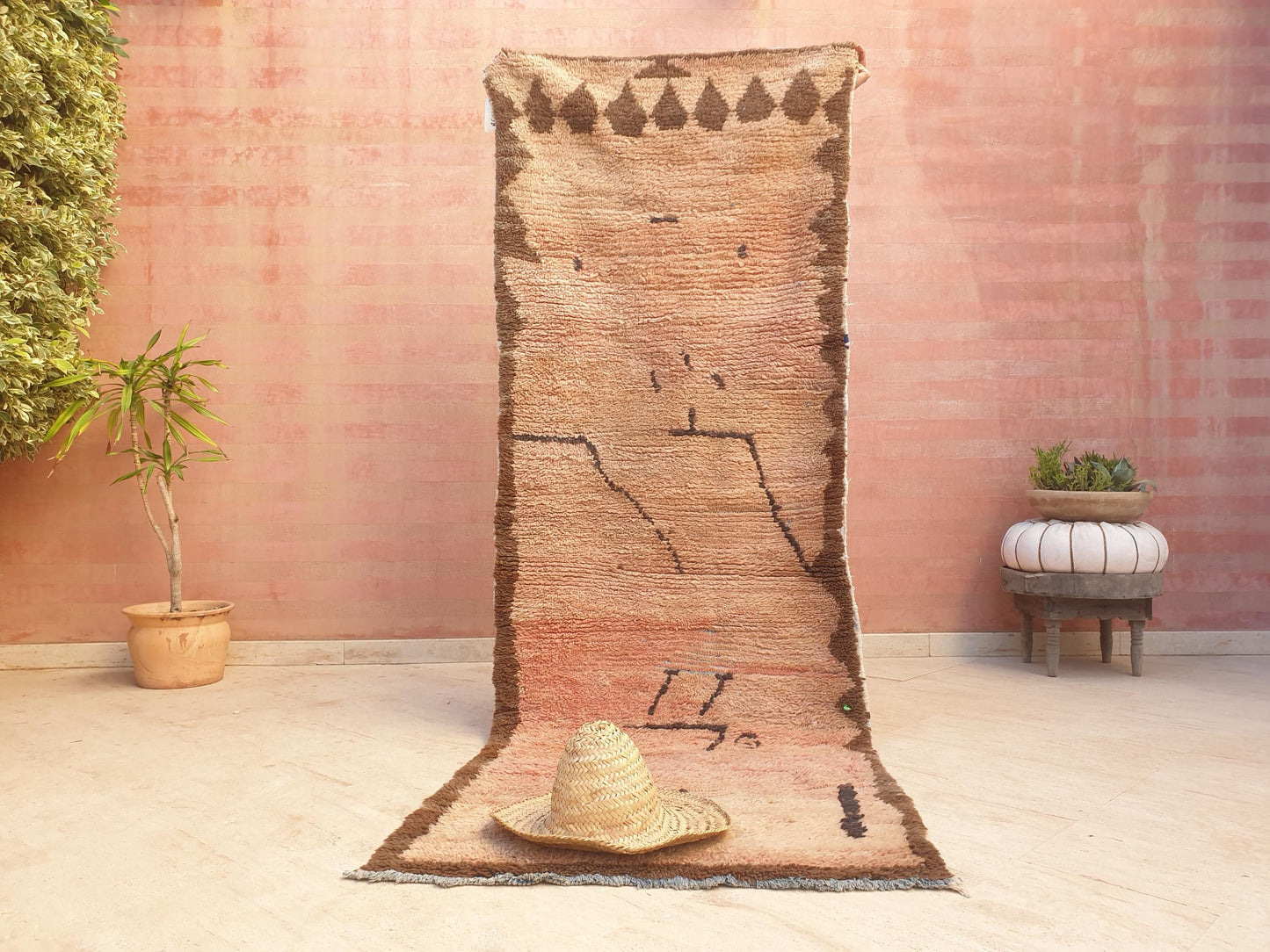 Vintage Moroccan Rug • 3.1x8.7 ft • vintage blush hues abstract Berber Runner • Wool on Boucherouite Base • earth tones  Hallway Rug •