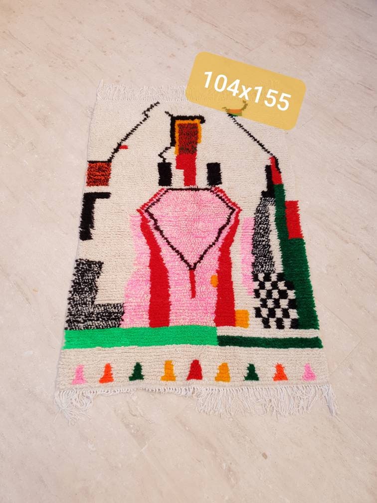 Fine Moroccan rug, 3.5x5.1 original Artist rug Azilal rug Designer rug berber colorful rug bedroom rug l