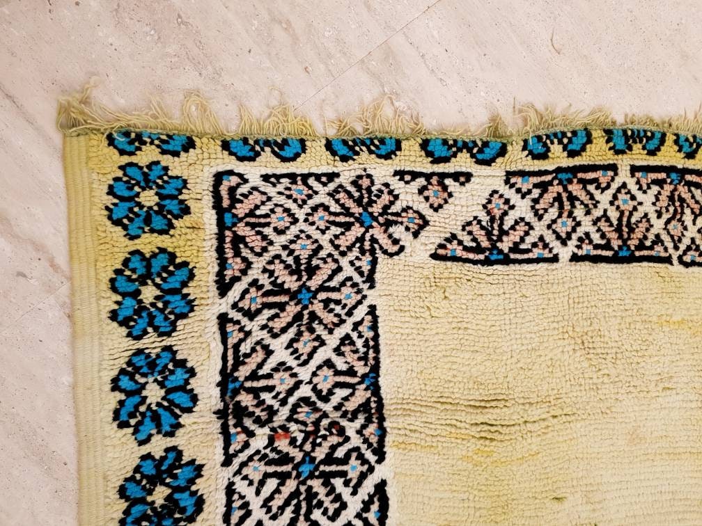 50% OFF CLOSING SALE Precious Moroccan Rug 6.6x13 Vintage Boujaad rug, Gaudi Artistic rug, Large yellow mustard rug, Unique Boujad rug