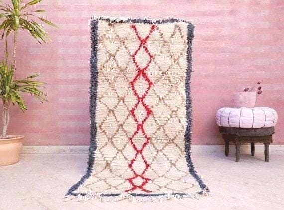 Vintage Moroccan rug 2.7x5.6 offwhite Beige brown rug | Unique Authentic vintage azilal  rug boujaad rug | entryway berber rug