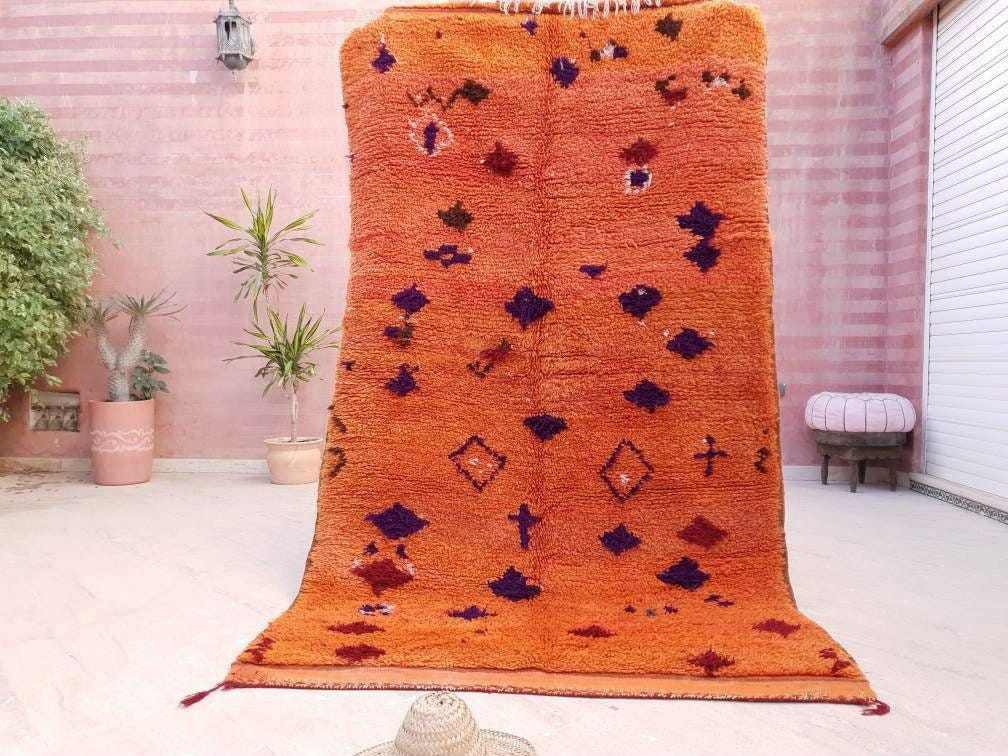 50% OFF CLOSING SALE Vintage Moroccan Rug 4.7x8.3 stunning orange papaya boujaad rug, Vintage Beni Ourain Rug bedroom rug, living room rug