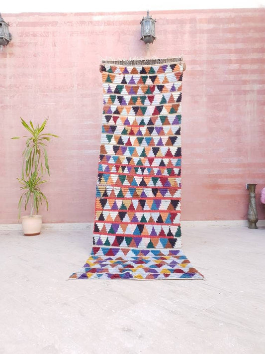 Vintage Moroccan Runner Rug 2.5x8  boujaad rug Unique Berber Rug, morrocan rug bedroom rug bedside rug living room rug colorful hallway rug