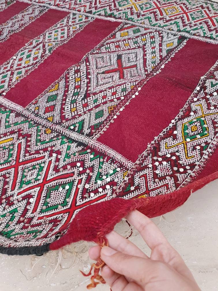 Incredible Moroccan rug | Sequined 4×10 ft Berber Rug | maroon kilim rug bedroom rug living room rug