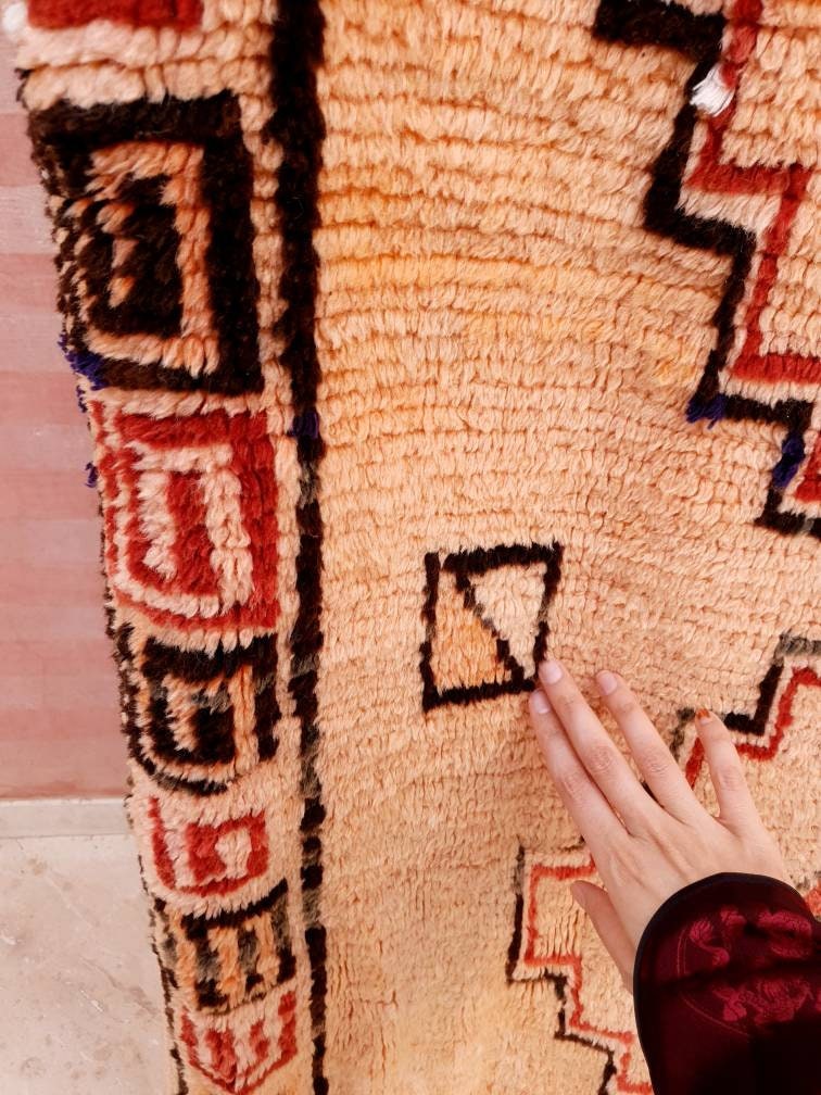 50% OFF CLOSING SALE Vintage Moroccan Rug 3.7x7.9 Stunning Muted Blush Peach Like Unique Boujaad rug, Papaya Azilal Rug berber wool rug