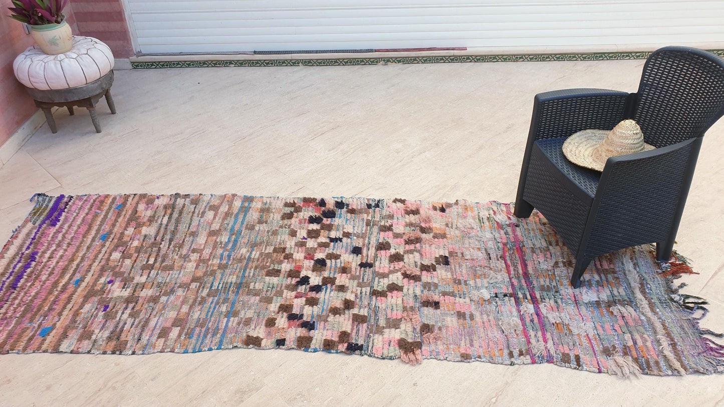 50% OFF CLOSING SALE Vintage Moroccan rug 3.3x10 Gorgeous Blush earth tones Checkered rug | Pinl Brown Boujaad rug, boujad statement piece