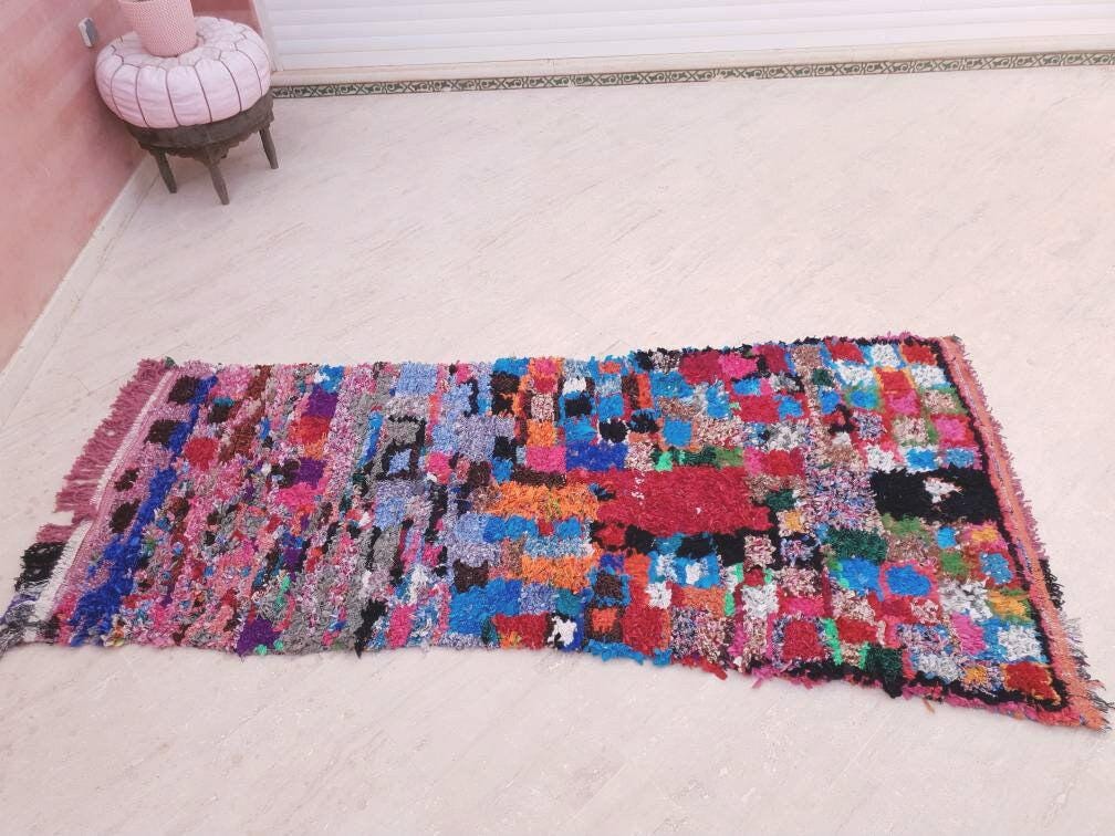Gorgeous Moroccan Runner Rug 3.3x7.6 Super Pretty Boucherouite rug, Abstract Colorful Hallway rug Artistic Rug Authentic Antique Rug