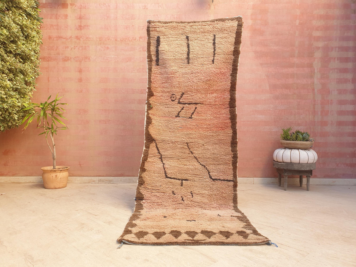 Vintage Moroccan Rug • 3.1x8.7 ft • vintage blush hues abstract Berber Runner • Wool on Boucherouite Base • earth tones  Hallway Rug •