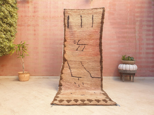 Vintage Moroccan Rug • 3.1x8.7 ft • vintage blush hues abstract Berber Runner • Wool on Boucherouite Base • earth tones  Hallway Rug •