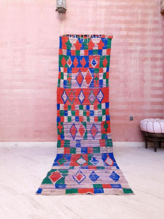Vintage Moroccan Rug 2.8x10 Unique Boujaad  Runner rug | Colorful Hallway Rug | Berber Runner rug | bedroom rug | living room rug
