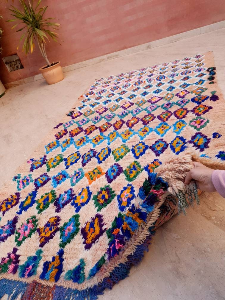 Gorgeous Moroccan Rug 4.5x8.1 Super Pretty Pastels Colorful rug  Blush moroccan rug,  beni ourain rug soft handmade rug living room rug