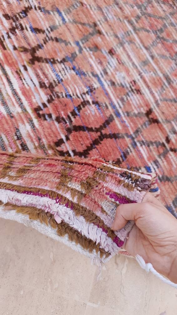Vintage Moroccan Rug 4x6 Blush Boujaad Rug | tribal Pattern  pink checkered area Rug | accent rug blush pink rug