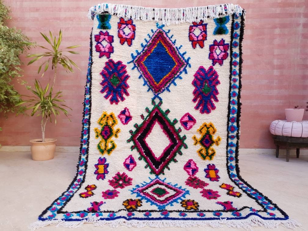 Gorgeous Moroccan Rug  by ME 5.3x8.3 designer Soft Berber Azilal Rug, beni ourain rug, Nursery rug bedroom living room rug
