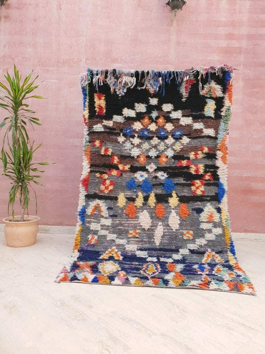 Vintage Moroccan Rug 3.5x7.5 Stunning Vintage Boujaad Rug, Berber Artistic Rug, bedroom rug, bedside rug, artistic rug