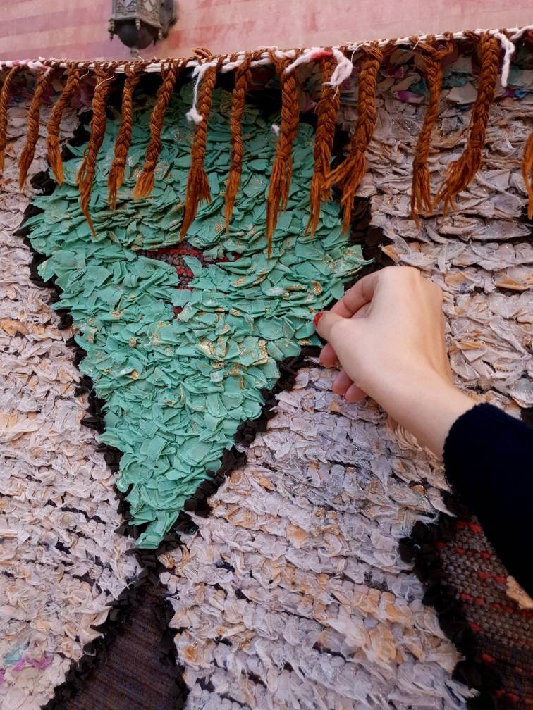 Vintage Moroccan Rug 2.6x8.6 Beautiful Boucherouite Runner Rug Aqua Blue accent runner Rug Unique Hallway rug, Brown Beige boho rug