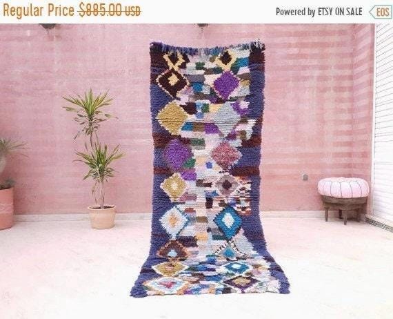 50% OFF CLOSING SALE Vintage Morocan rug 3.3x8.5 Stunning Artistic runner rug "Starry Night" living room rug, blue hallway rug bedroom rug