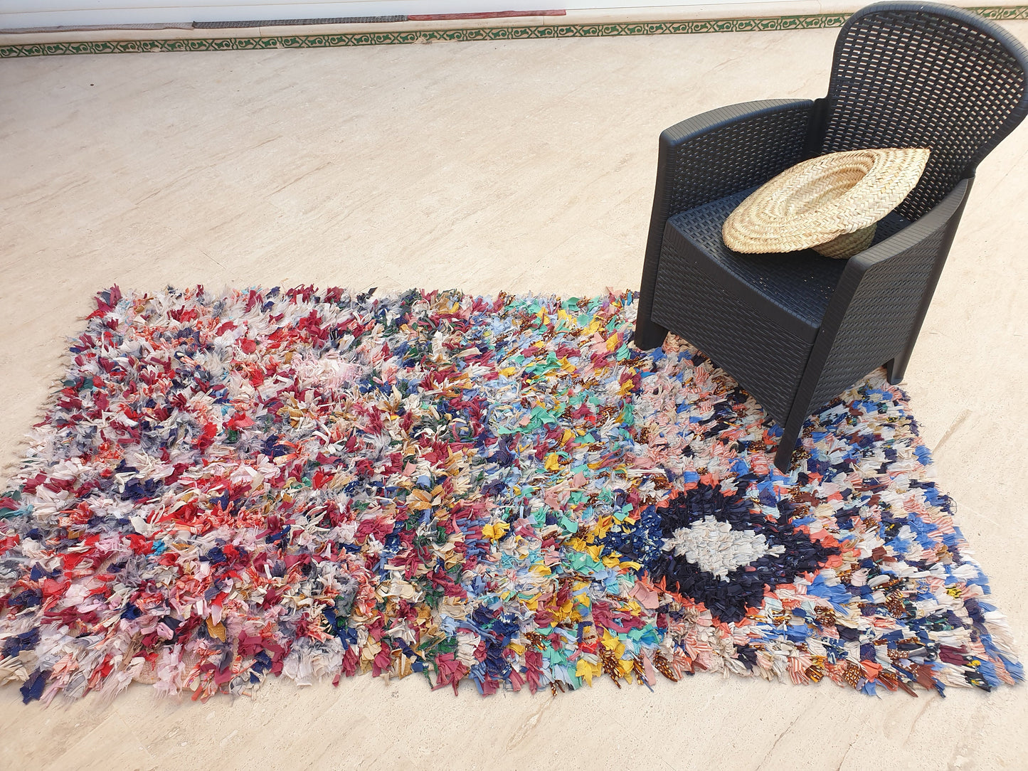 Gorgeous colorful Moroccan Rug 3.8x7.2 Starry Night Fun Tribal Rug, Boucherouite Rug, cheerful rag Berber Rug