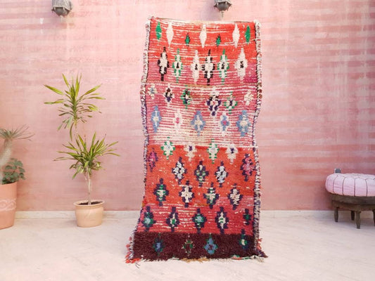 Vintage Moroccan Rug 3.3x6.6 Gorgeous Colorful Boujaad Runner Rug, Abstract Berber Runner rug