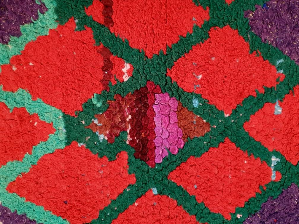 Vintage Moroccan Rug 3.5x7.3 Bold Red rug  bedroom rug, living room rug Red accent rug morocco rug
