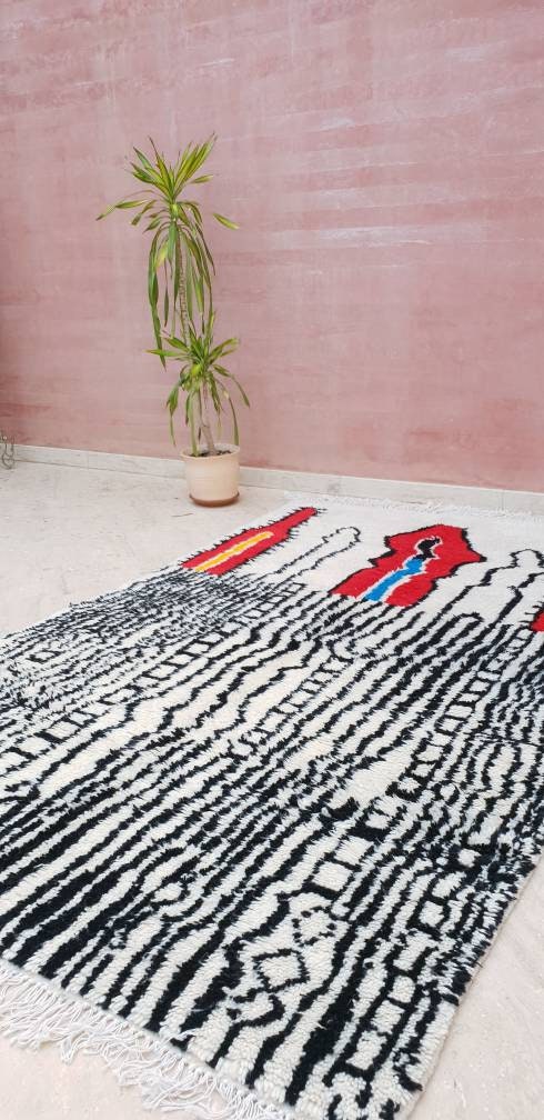 Fine Moroccan Rug 5x8.5 Berber Azilal Rug, fluffy rug Morrocan rug, bedroom rug living room rug wool rug nursery rug  beni ourain rug