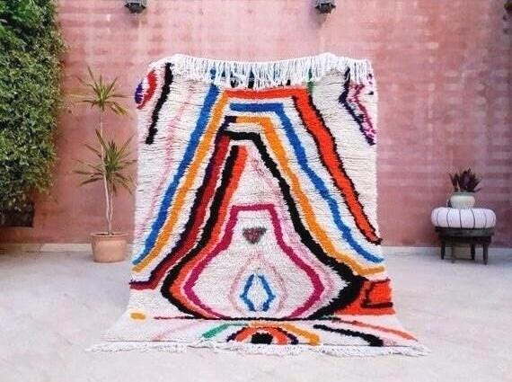 Finest Moroccan rug 4.3x5.9 Gorgeous  Authentic Azilal rug, Softest Berber rug, Colorful bedroom rug bedside rug Abstract rug