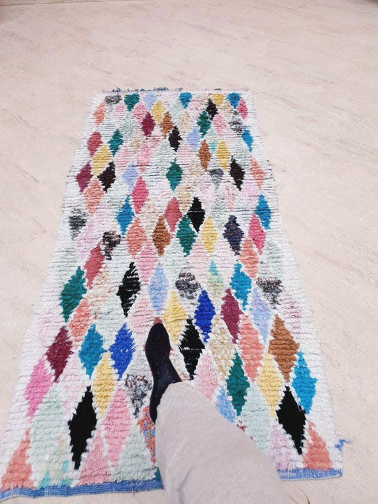 50% OFF CLOSING SALE Vintage Moroccan Rug, Super Pretty Rug 3.1x7 Boucherouite Rug, Colorful Berber Rug, Unique Moroccan Rug