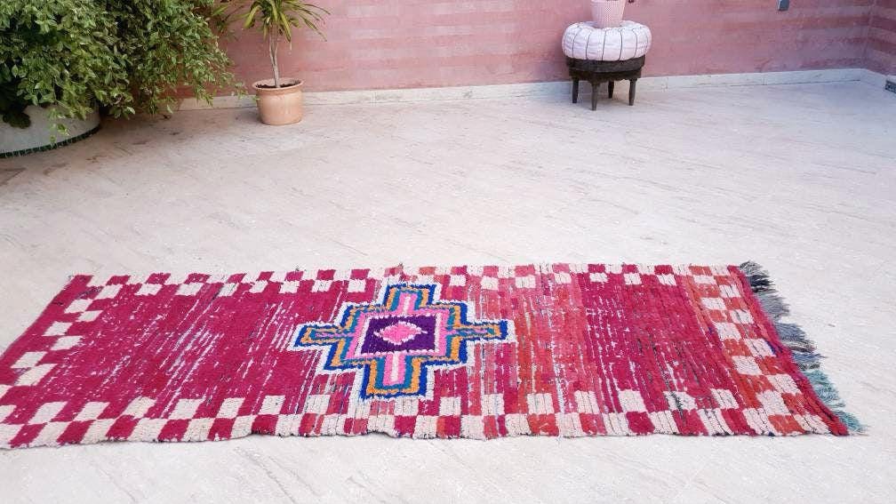 50% OFF CLOSING SALE Vintage Moroccan rug 3.1x8.1 Gorgeous Boujaad runner rug, Maroon Beet Purple Boujad rug, Entry hallway rug