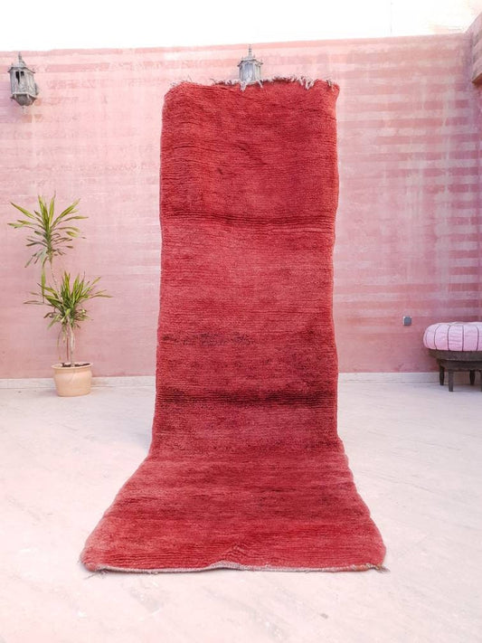 50% OFF CLOSING SALE Vintage Moroccan Rug 3.3x10 Velvet Gorgeous Boujaad red runner rug, Artistic Hallway rug, Unique red runner rug