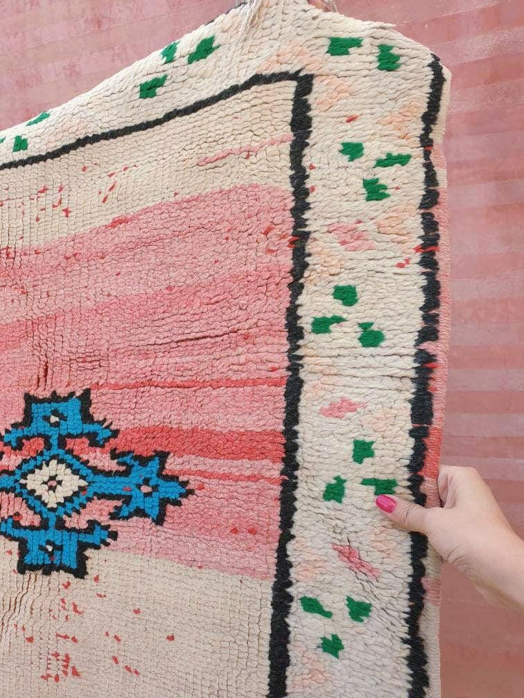 Vintage Moroccan Rug 4.6x10 Stunning pink White Boujaad Rug, unique tribal morocco rug, large boujad rug