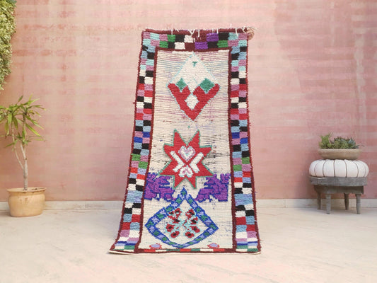 Vintage Moroccan Rug, 3.3x7.6 gray runner rug morrocan rug beni ourain rug, grey boujaad rug bedroom rug living room rug boucherouite rug