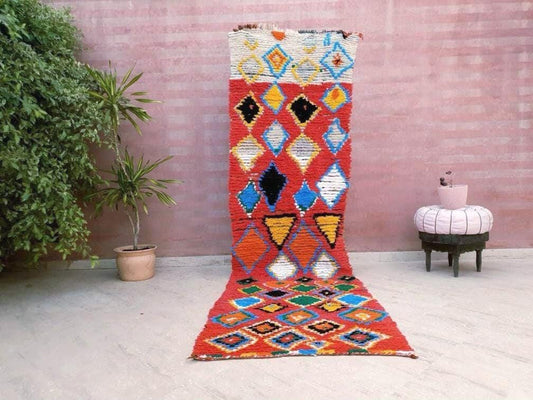 Vintage Moroccan rug, Stunning Antique Runner Rug 3.1x10.5 Boujaad blush rug, colorful lovely morrocan rug, hallway rug, bedroom rug, boujad