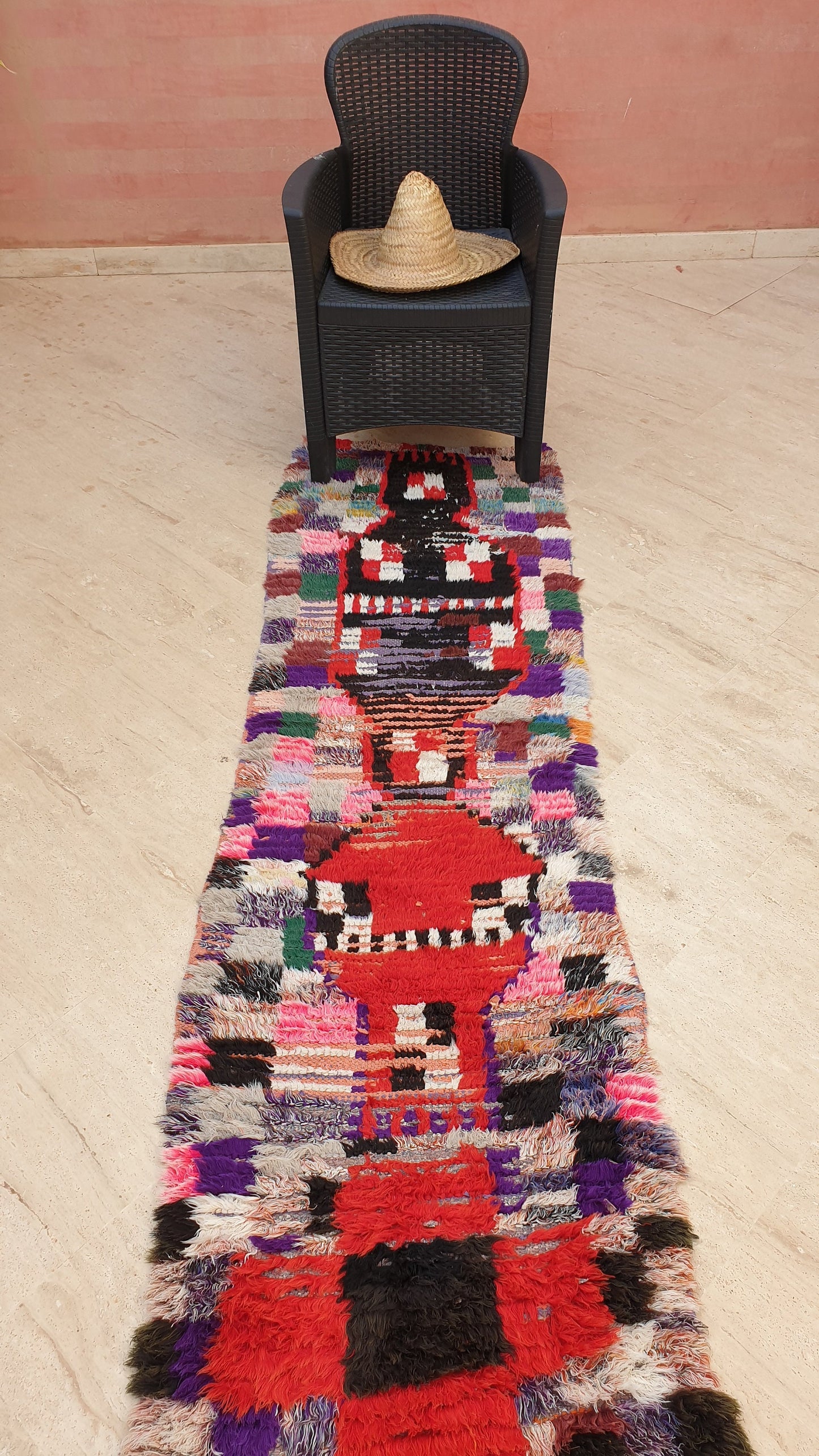 Vintage Moroccan Rug 2.2x7.6 Super Pretty Runner Rug | Boujaad Rug  | Antique Berber Boucherouite Rug | Hallway Rug | Vintage Entry way Rug