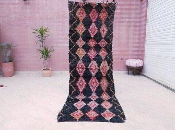 50% OFF CLOSING SALE Vintage Moroccan Rug 3x9 Black Rug, Retro runner Rug, Unique Hallway Rug, boujaad accent rug boucherouite rug
