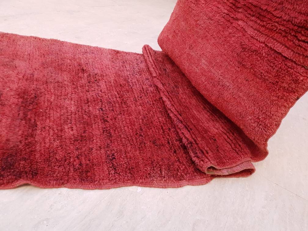 50% OFF CLOSING SALE Vintage Moroccan Rug 3.3x10 Velvet Gorgeous Boujaad red runner rug, Artistic Hallway rug, Unique red runner rug