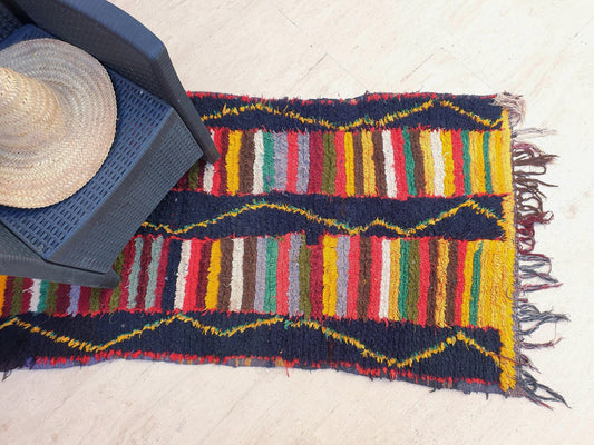 50% OFF CLOSING SALE Vintage Moroccan Rug, Antique Runner Rug 3x5.8 Festive Boujaad Rug | Black and Colorful Rug | Hallway Rug