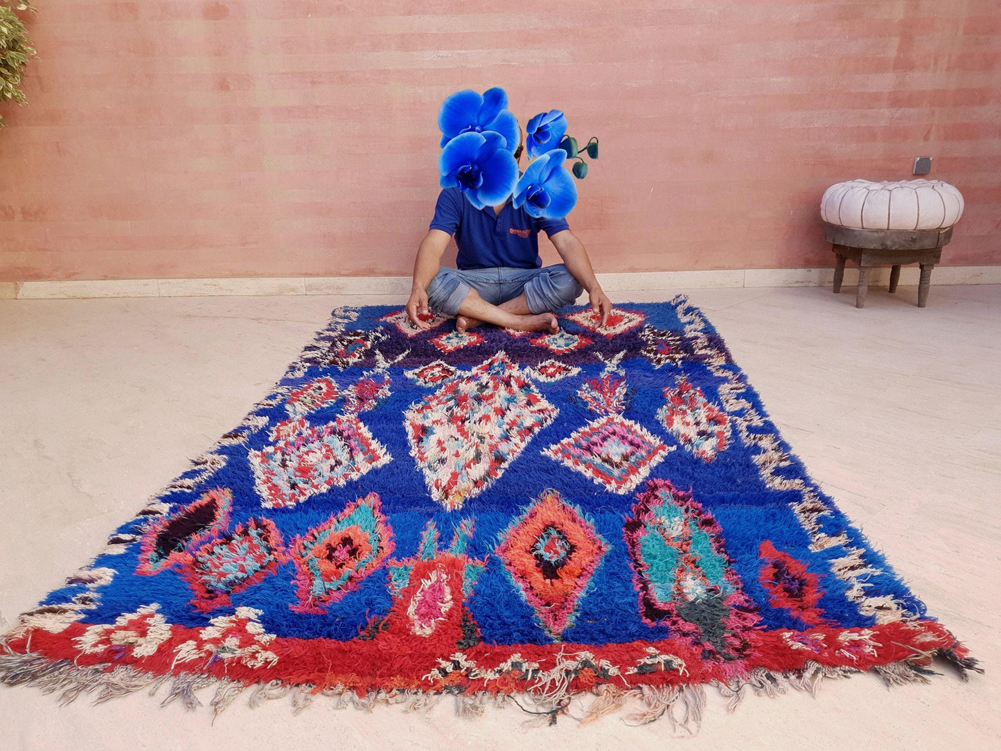 50% OFF CLOSING SALE Majestic Vintage Moroccan rug 5.2x8 "Blue Orchid" Unique Stunning blue Azilal Berber rug, boujaad rug boucherouite rug