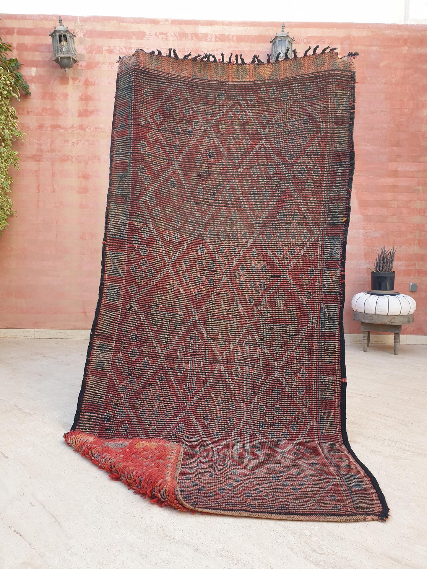 Gorgeous vintage Moroccan rug 3.7x7.5 Zayane Tribal rug, Berber area rug, blush red geometric rug