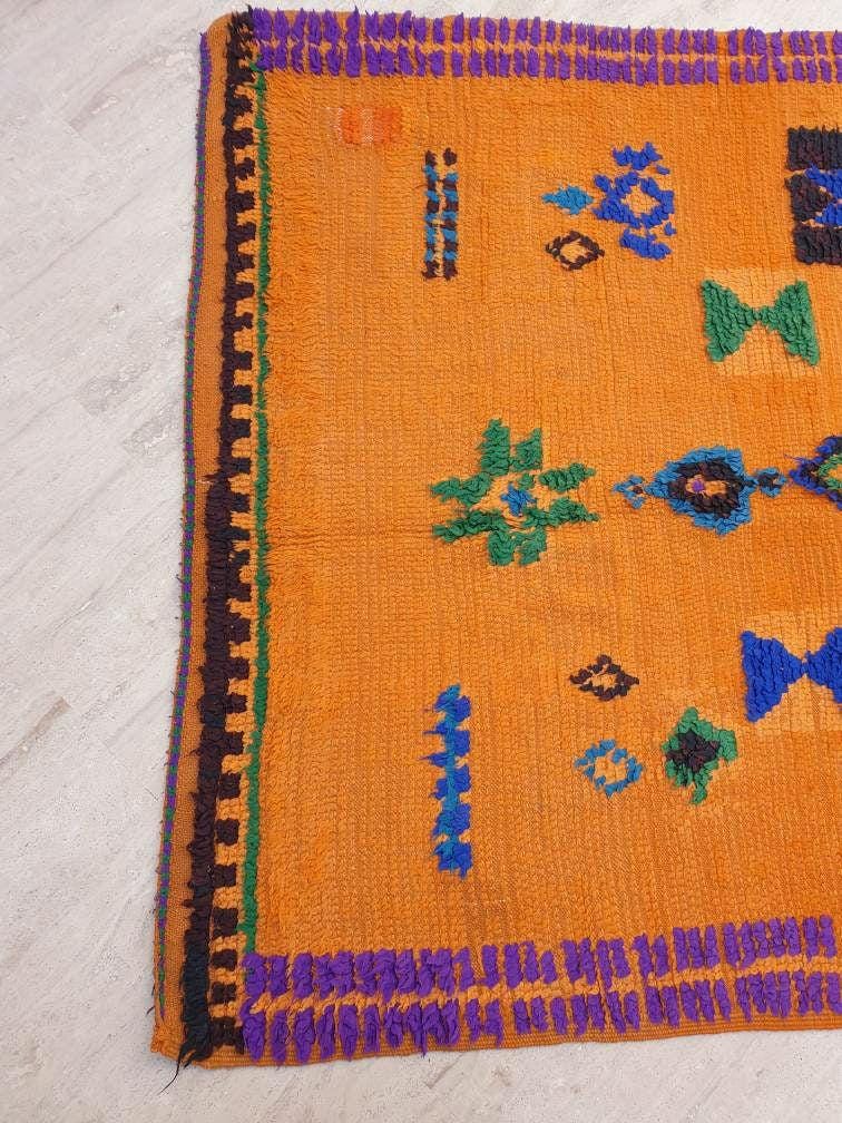 50% OFF CLOSING SALE Stunning Moroccan Rug 5.1x8.1 Super Pretty Vintage Boujaad rug, Unique boujad rug, Blue Papaya Orange Berber carpet
