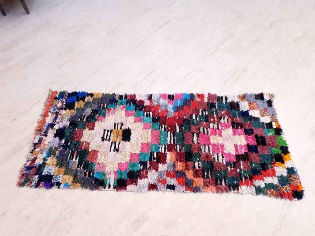 Vintage Moroccan Runner Rug 2.7x6.2 Boujaad rug, Boucherouite  Rug, Boujad Moroccan Rug, Berber Hallway rug, living room rug, Runner Rug