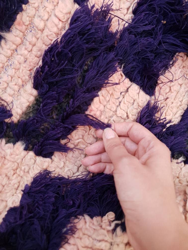 50% OFF CLOSING SALE Vintage Moroccan Rug, Unique Checkered Blush powder Pink and Purple Boujaad Rug boucherouite rug, Unique accent rug