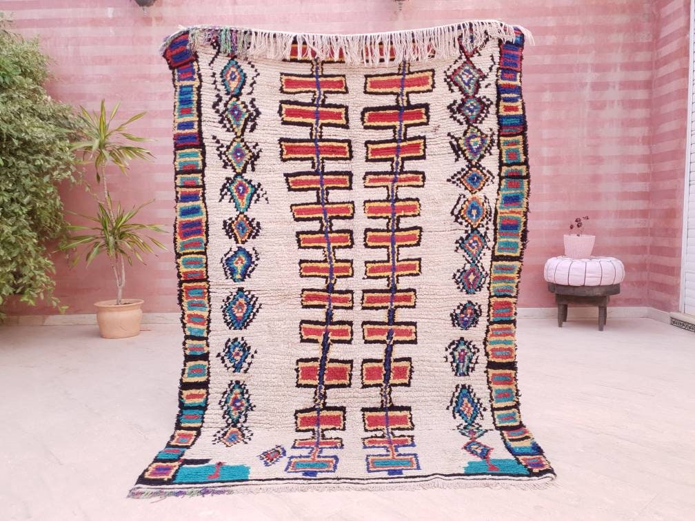 50% OFF CLOSING SALE Vintage Moroccan Rug, Stunning Genuine Unique Azilal Rug 4.6x6.7 Authentic Antique Berber Rug | living room boujaad rug