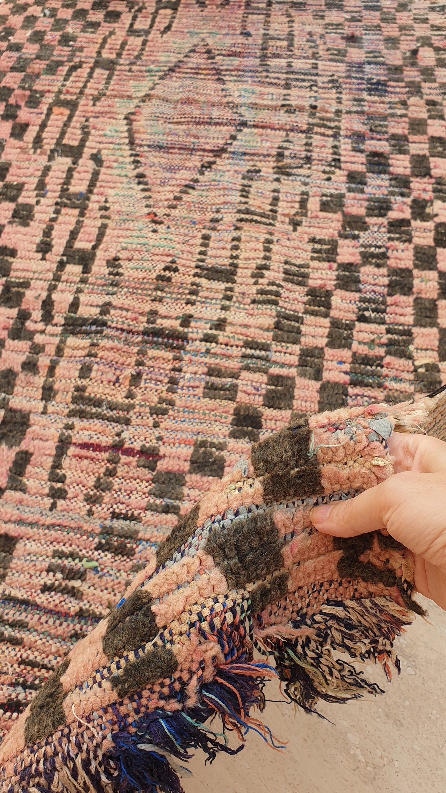 50% OFF CLOSING SALE Vintage Moroccan rug 2.9x7.6 Gorgeous Blush Brown Peach Pink Checkered rug | Boujaad hallway rug boujad rug