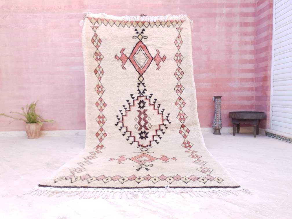 Vintage Morrocan Rug 4.5x9.5 Midcentury blush Azilal Berber Rug bedroom rug living room  rug large area rug boujaad rug beni ourain rug